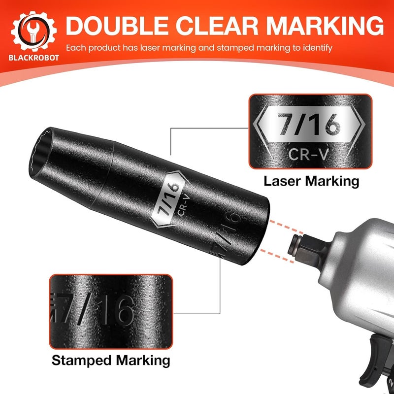 BLACKROBOT 7/16 inch 12-Point Deep Impact Socket, 1/2 Inch Drive, Metric, Cr-V Steel With Black Manganese Phosphate Coating - Image 4